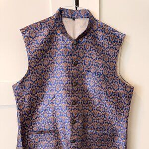 Blue/Gold Men's Kurta Vest - Nehru / Bandi Jacket (L/XL)
